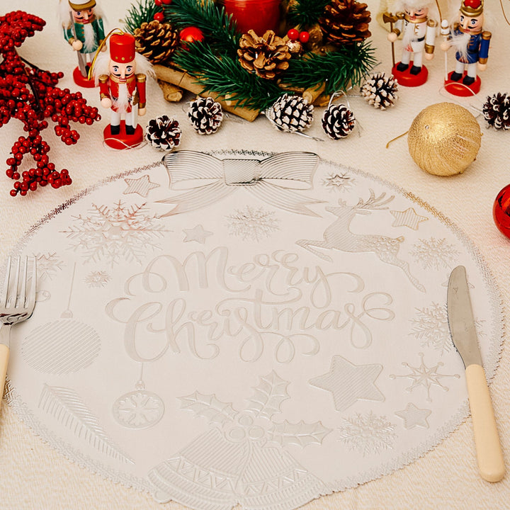 Set 6 Sottopiatti Natalizi – Merry Christmas Bianco & Argento | Eleganza e Stile
