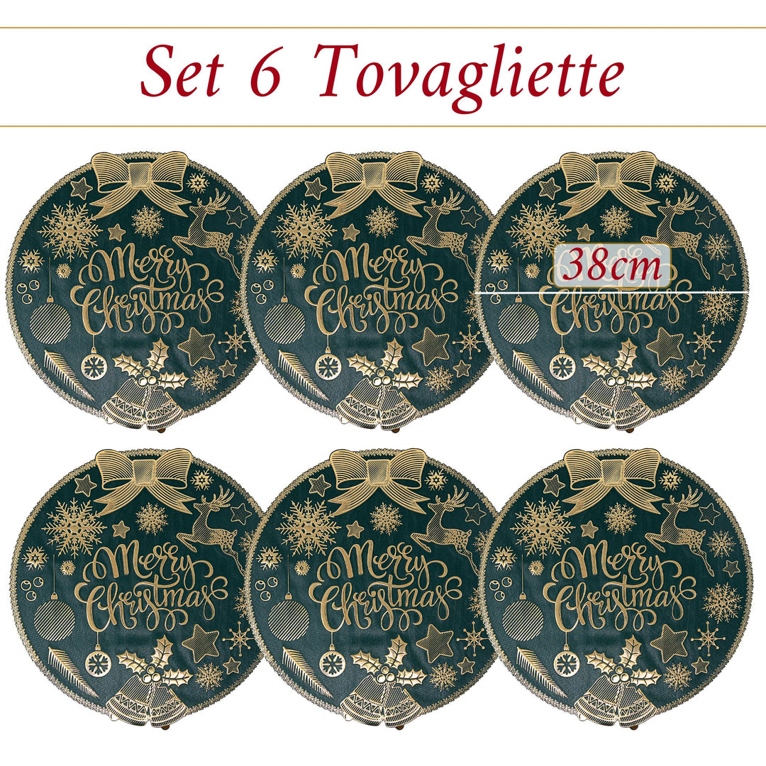 Set 6 Sottopiatti Natalizi – Merry Christmas Verde & Oro | Eleganza Classica