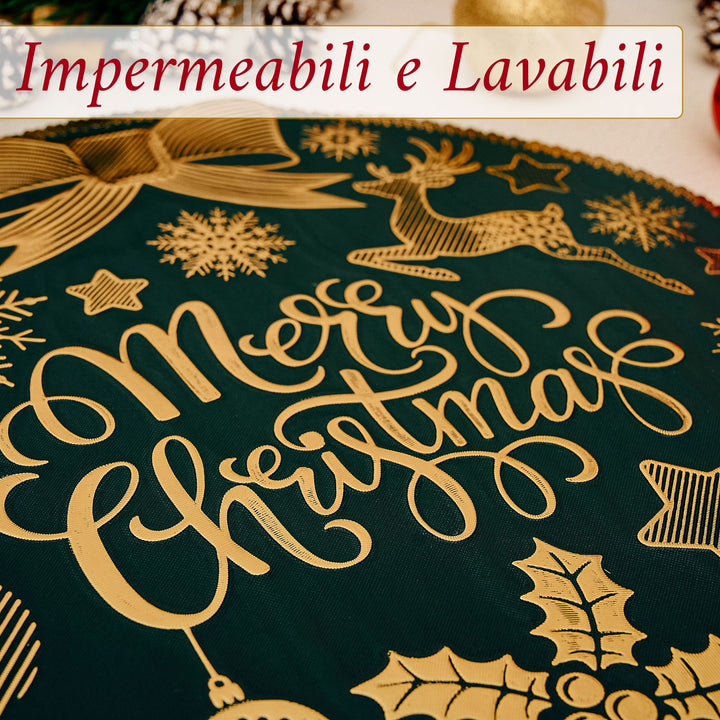 Set 6 Sottopiatti Natalizi – Merry Christmas Verde & Oro | Eleganza Classica