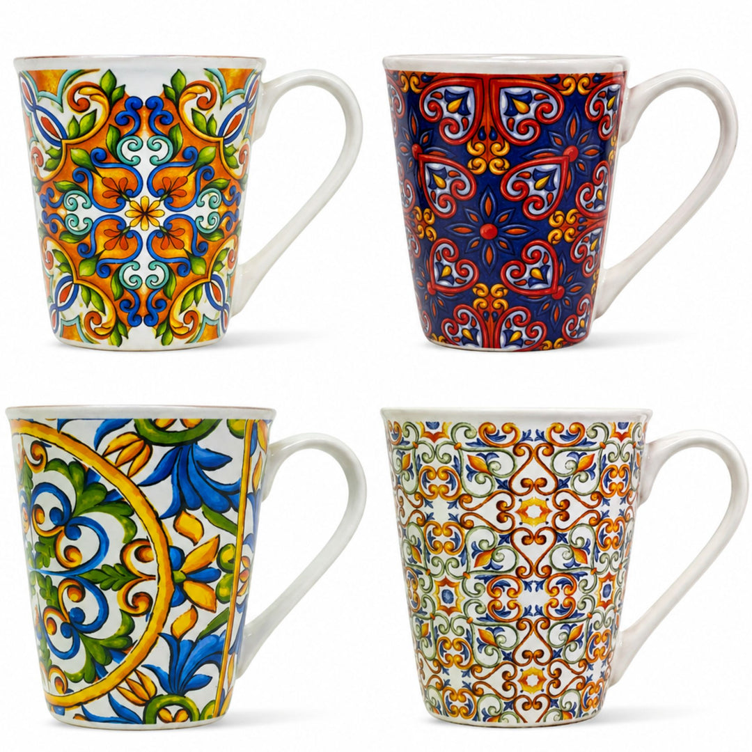 Set 4 Mug in Porcellana - 300 ml di Colore e Gusto | Stile Maiolica