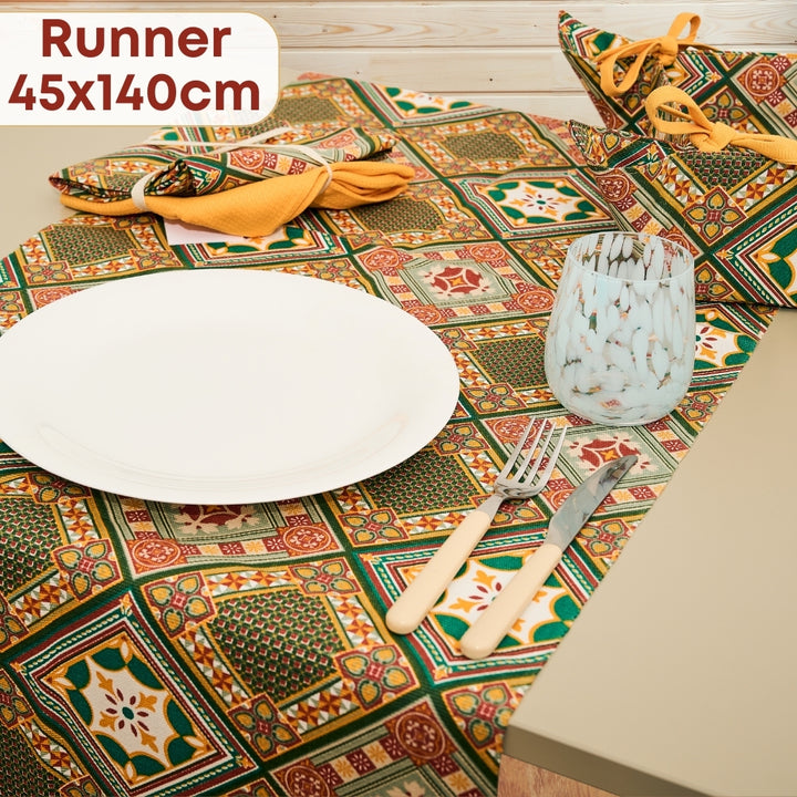 Set 9 Pezzi Cementine Rosso, 100% Cotone, Lavabili in Lavatrice, Resistenti al Calore, Tovaglia Cotone, Runner Tavolo, Set Presine da Cucina e Strofinacci