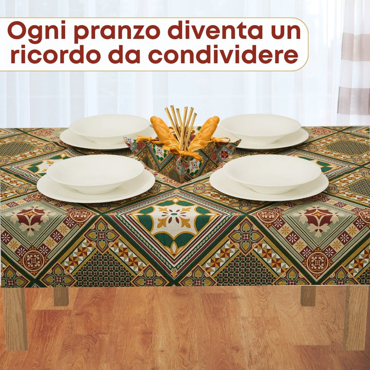 Set 9 Pezzi Cementine Rosso, 100% Cotone, Lavabili in Lavatrice, Resistenti al Calore, Tovaglia Cotone, Runner Tavolo, Set Presine da Cucina e Strofinacci