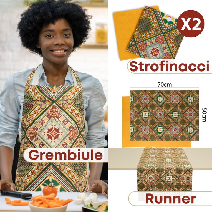 Set 9 Pezzi Cementine Rosso, 100% Cotone, Lavabili in Lavatrice, Resistenti al Calore, Tovaglia Cotone, Runner Tavolo, Set Presine da Cucina e Strofinacci