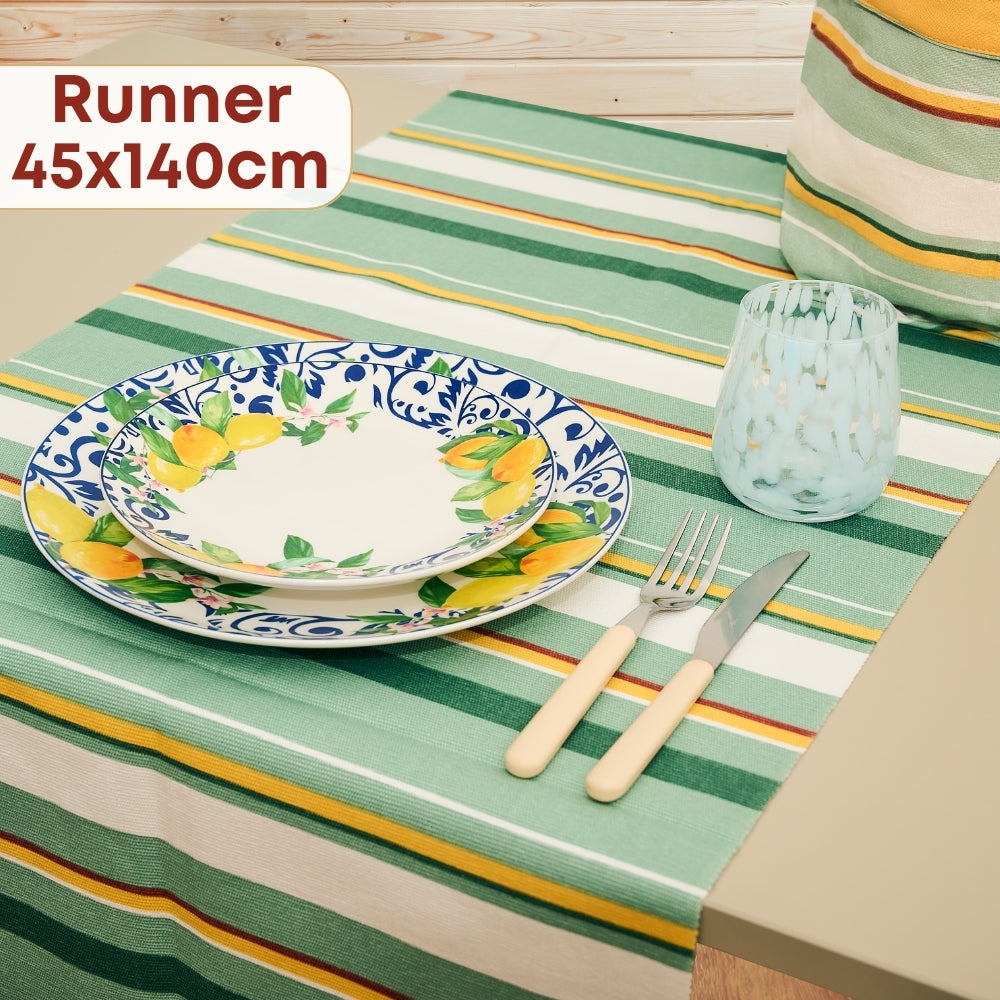 Set 8 Pezzi Cementine Righe, 100% Cotone, Lavabili in Lavatrice, Resistenti al Calore, Tovaglia Cotone, Runner Tavolo, Set Presine da Cucina e Strofinacci