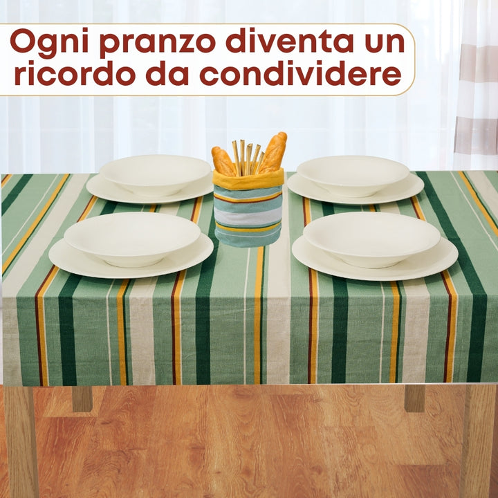 Set 8 Pezzi Cementine Righe, 100% Cotone, Lavabili in Lavatrice, Resistenti al Calore, Tovaglia Cotone, Runner Tavolo, Set Presine da Cucina e Strofinacci