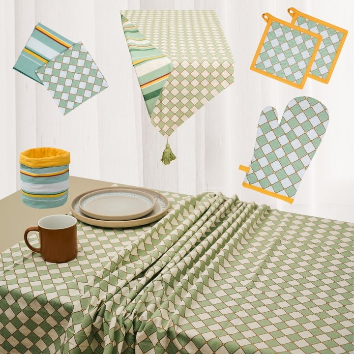 Set 8 Pezzi Cementine Rombi, 100% Cotone, Lavabili in Lavatrice, Resistenti al Calore, Tovaglia Cotone, Runner Tavolo, Set Presine da Cucina e Strofinacci