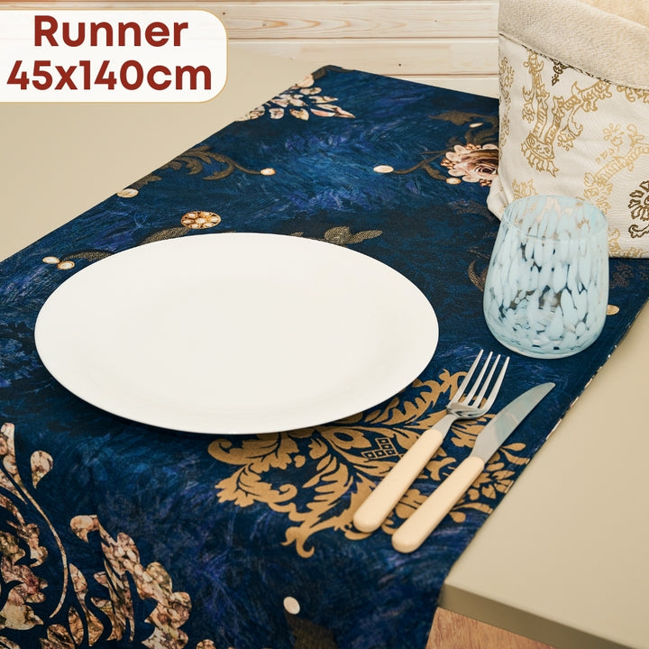 Set 8 Pezzi Danubio Blu, 100% Cotone, Lavabili in Lavatrice, Resistenti al Calore, Tovaglia Cotone, Runner Tavolo, Set Presine da Cucina e Strofinacci