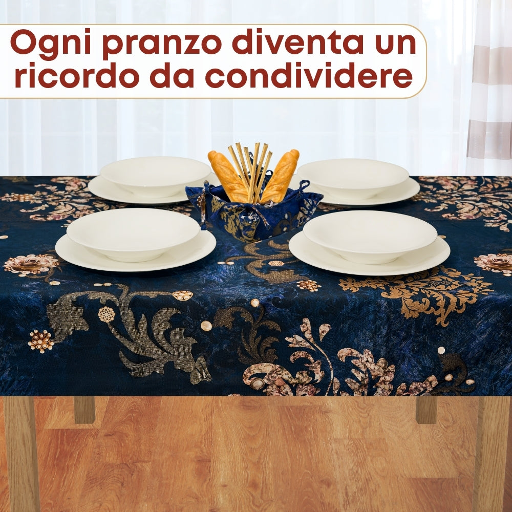 Set 8 Pezzi Danubio Blu, 100% Cotone, Lavabili in Lavatrice, Resistenti al Calore, Tovaglia Cotone, Runner Tavolo, Set Presine da Cucina e Strofinacci