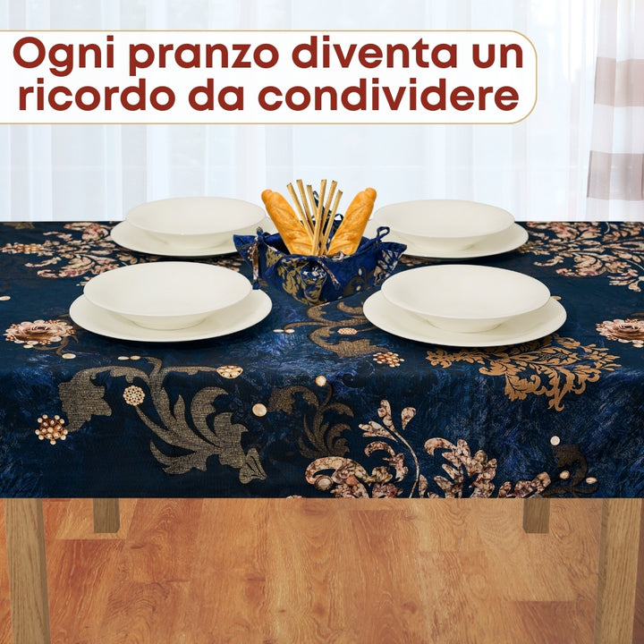 Set 8 Pezzi Danubio Blu, 100% Cotone, Lavabili in Lavatrice, Resistenti al Calore, Tovaglia Cotone, Runner Tavolo, Set Presine da Cucina e Strofinacci