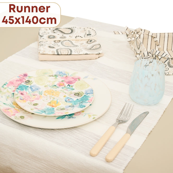 Set 9 Pezzi Shanti Righe, 100% Cotone, Lavabili in Lavatrice, Resistenti al Calore, Tovaglia Cotone, Runner Tavolo, Set Presine da Cucina e Strofinacci