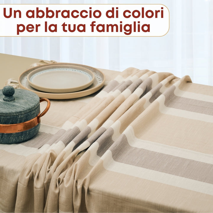 Set 9 Pezzi Shanti Righe, 100% Cotone, Lavabili in Lavatrice, Resistenti al Calore, Tovaglia Cotone, Runner Tavolo, Set Presine da Cucina e Strofinacci