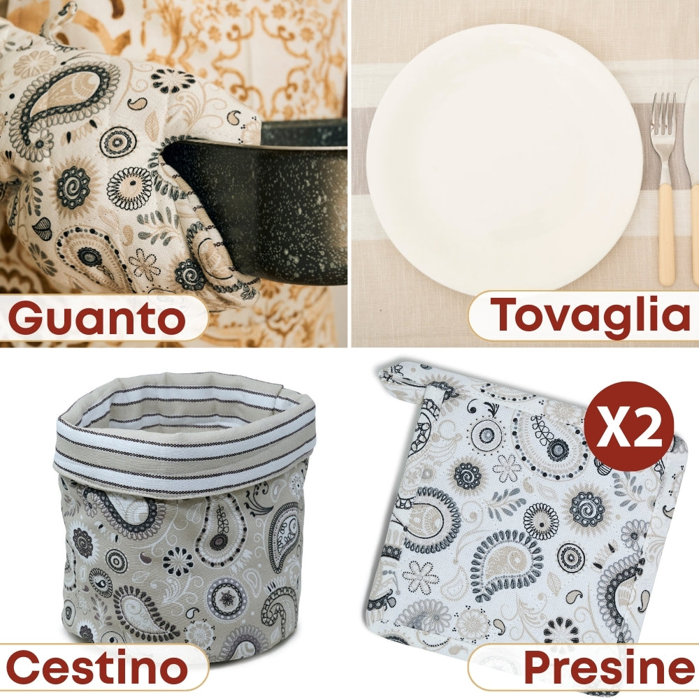 Set 9 Pezzi Shanti Righe, 100% Cotone, Lavabili in Lavatrice, Resistenti al Calore, Tovaglia Cotone, Runner Tavolo, Set Presine da Cucina e Strofinacci