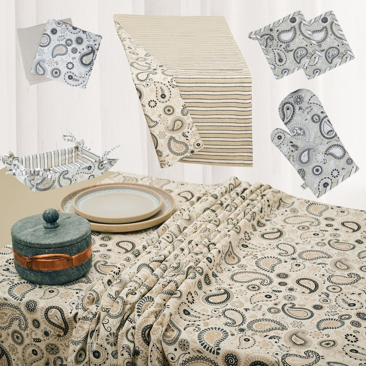 Set 8 Pezzi Shanti, 100% Cotone, Lavabili in Lavatrice, Resistenti al Calore, Tovaglia Cotone, Runner Tavolo, Set Presine da Cucina e Strofinacci