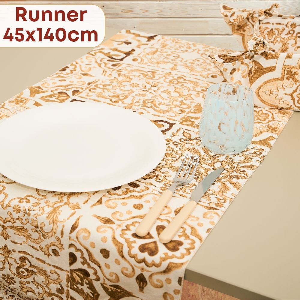 Set 9 Pezzi Excalibur, 100% Cotone, Lavabili in Lavatrice, Resistenti al Calore, Tovaglia Cotone, Runner Tavolo, Set Presine da Cucina e Strofinacci