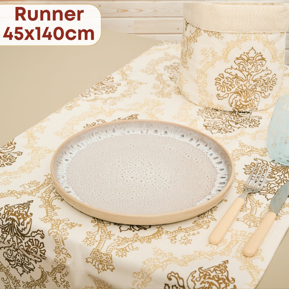 Set 9 Pezzi Danubio Blu Lurex, 100% Cotone, Lavabili in Lavatrice, Resistenti al Calore, Tovaglia Cotone, Runner Tavolo, Set Presine da Cucina e Strofinacci