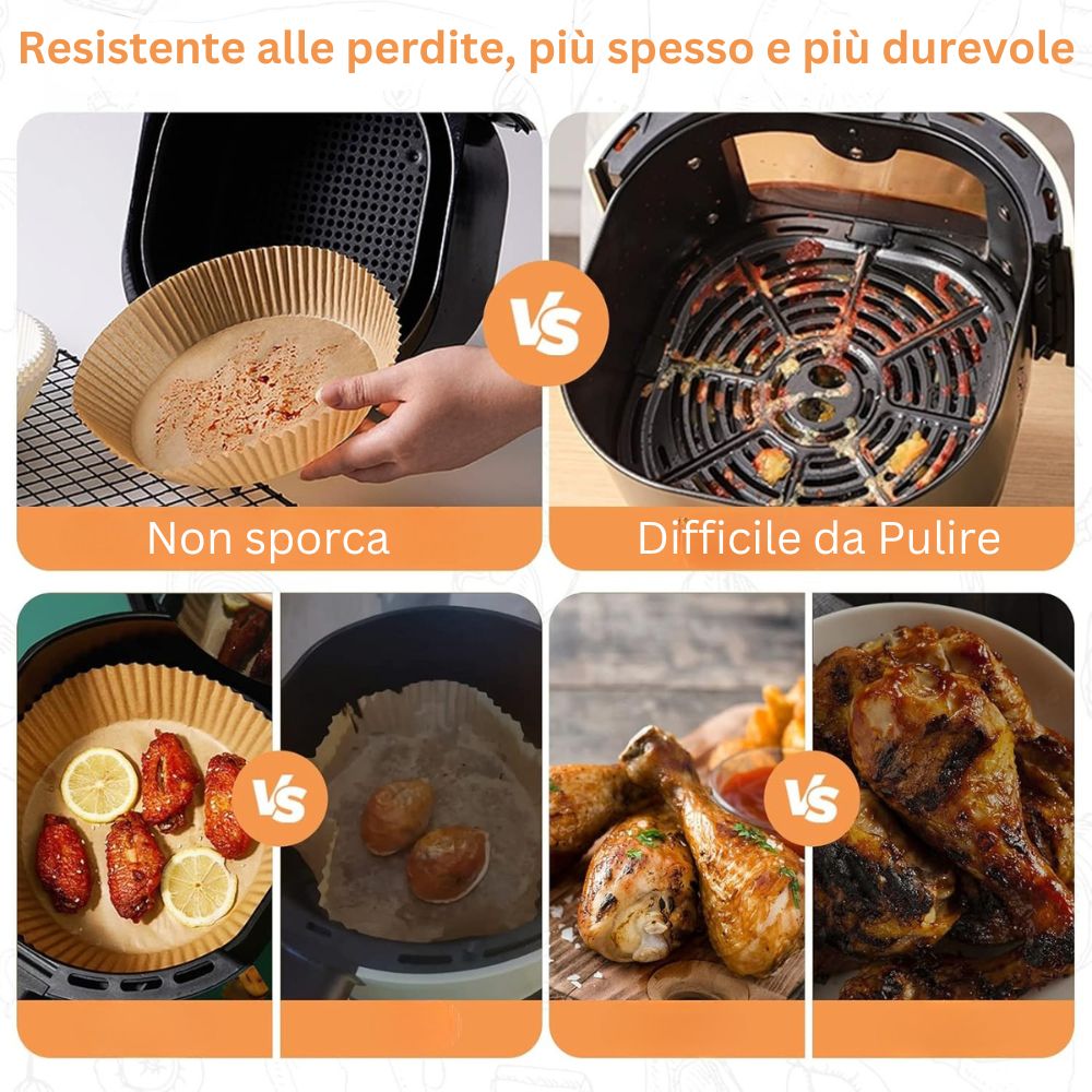 Carta da forno per friggitrice ad aria Tonda (100 Pezzi)