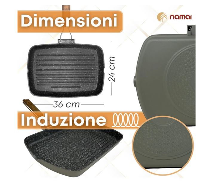 Bistecchiera Antiaderente 36x24 cm – Alluminio Pressofuso | Adatta a Induzione