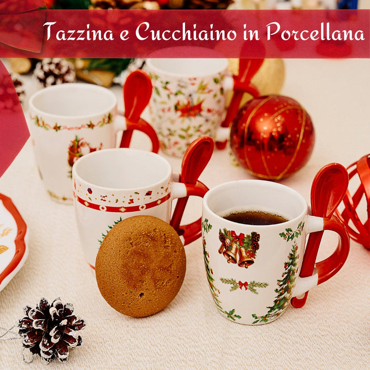 Set 4 Tazzine Caffè con Cucchiaino Natalizie
