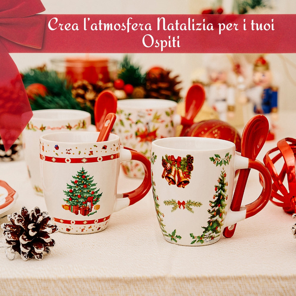 Set 4 Tazzine Caffè con Cucchiaino Natalizie
