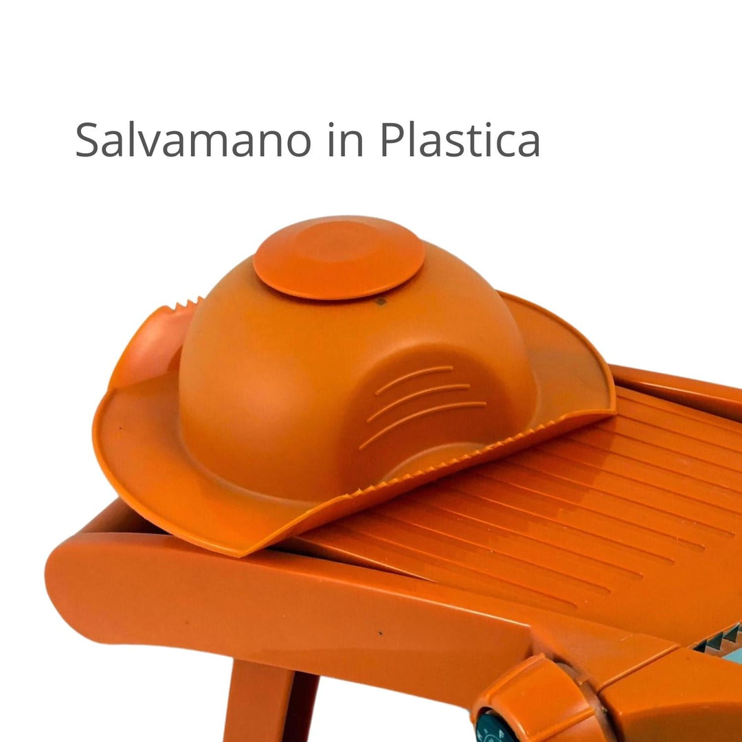 Mandolina affettatrice regolabile professionale in plastica con salvamano in plastica
