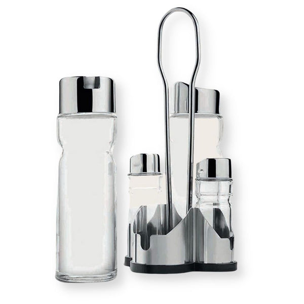 Menage Da Tavolo Rotondo In Acciaio Inox E Vetro – Set Da 3 Pezzi: Saliera, Pepiera E Portastuzzicadenti, 50 Ml, Altezza 15 Cm