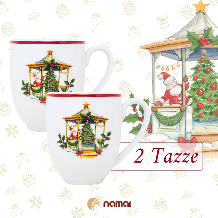 Set di 2 Tazze Natalizie, Porcellana Resistente, 300 ML, 11 CM x 7 CM, Adatte in Lavastoviglie e Microonde, Idea Regalo, Set Colazione Natale