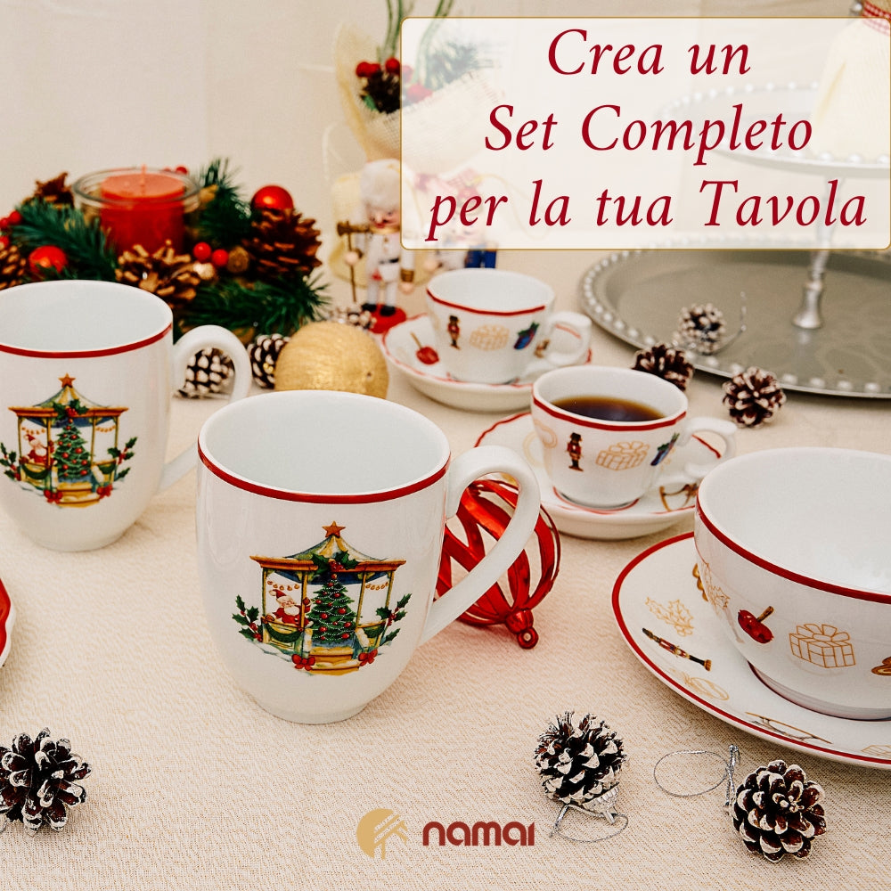 Set di 2 Tazze Natalizie, Porcellana Resistente, 300 ML, 11 CM x 7 CM, Adatte in Lavastoviglie e Microonde, Idea Regalo, Set Colazione Natale