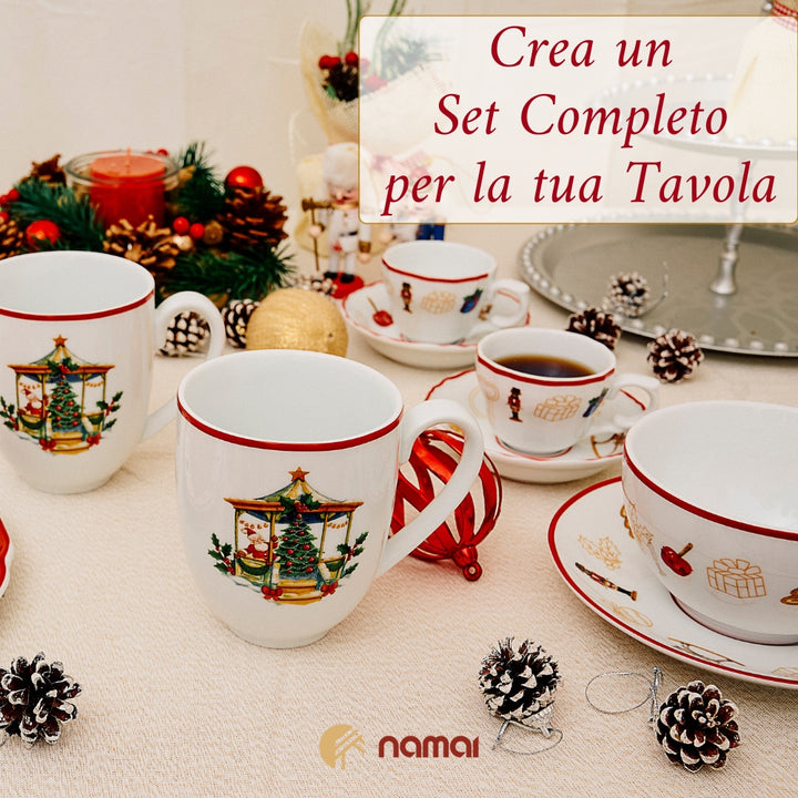 Set di 2 Tazze Natalizie, Porcellana Resistente, 300 ML, 11 CM x 7 CM, Adatte in Lavastoviglie e Microonde, Idea Regalo, Set Colazione Natale
