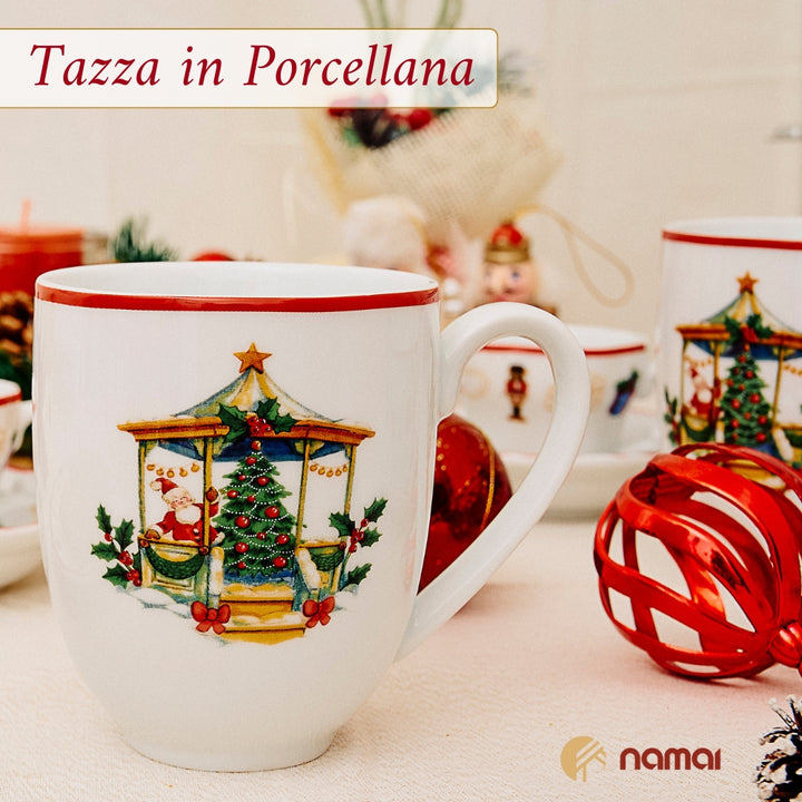 Set di 2 Tazze Natalizie, Porcellana Resistente, 300 ML, 11 CM x 7 CM, Adatte in Lavastoviglie e Microonde, Idea Regalo, Set Colazione Natale