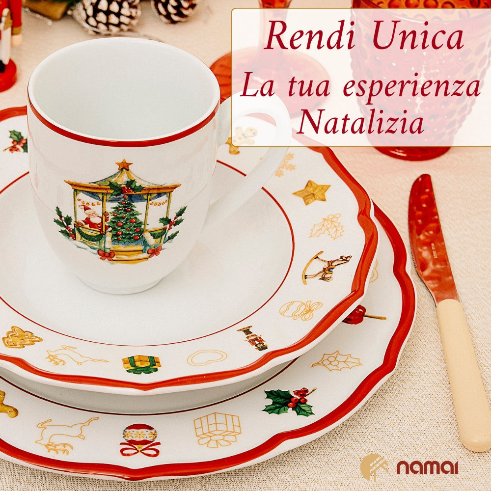 Set di 2 Tazze Natalizie, Porcellana Resistente, 300 ML, 11 CM x 7 CM, Adatte in Lavastoviglie e Microonde, Idea Regalo, Set Colazione Natale
