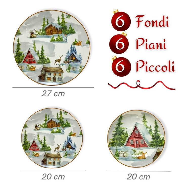 Set piatti decorati natalizi paesaggio natale 6 persone