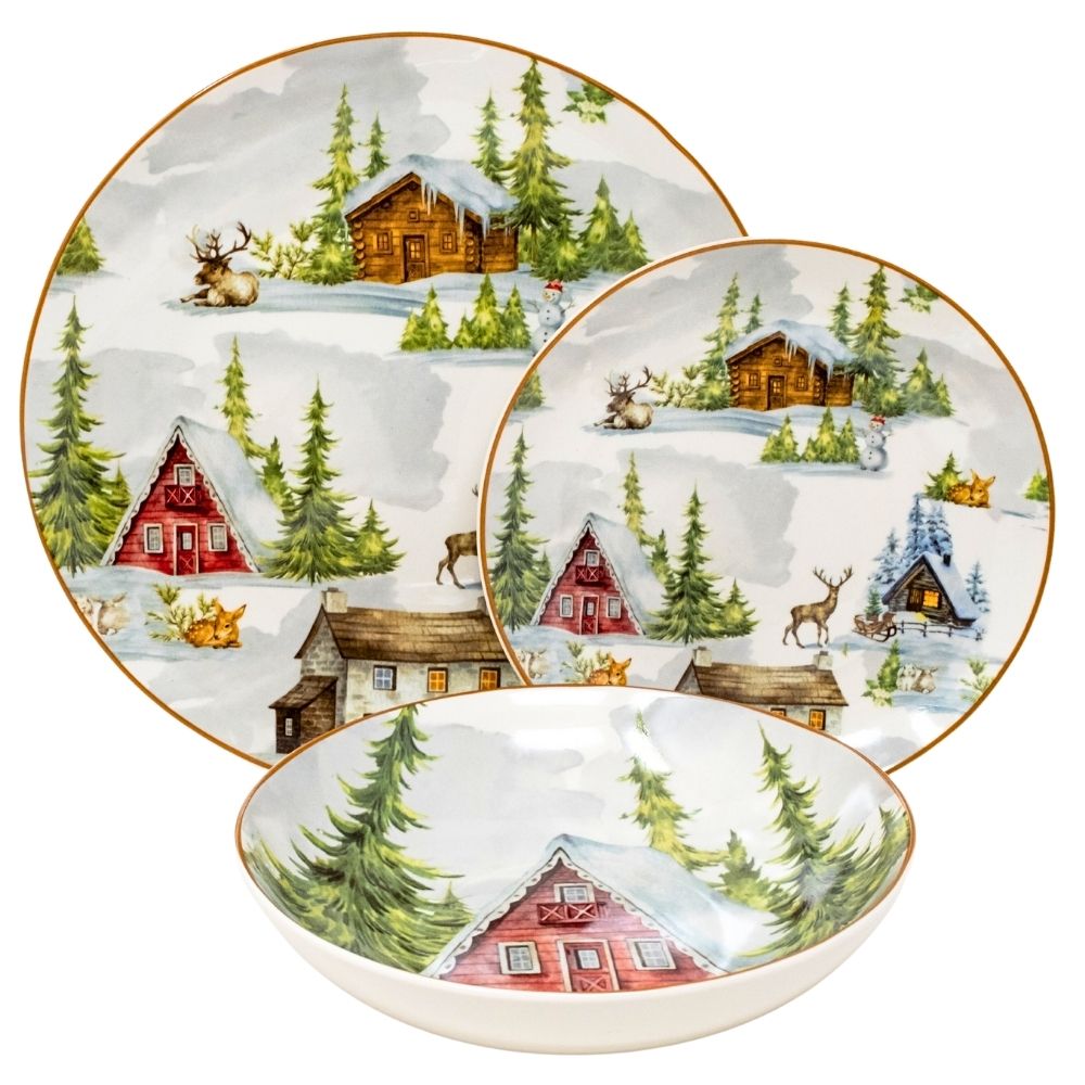 3 piatti decorati natalizi paesaggio natale