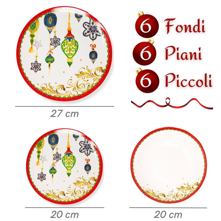 Set piatti decorati natalizi palle natale 6 persone