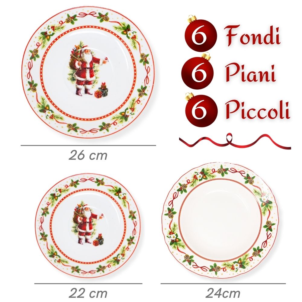 Set piatti decorati natalizi babbo natale 6 persone