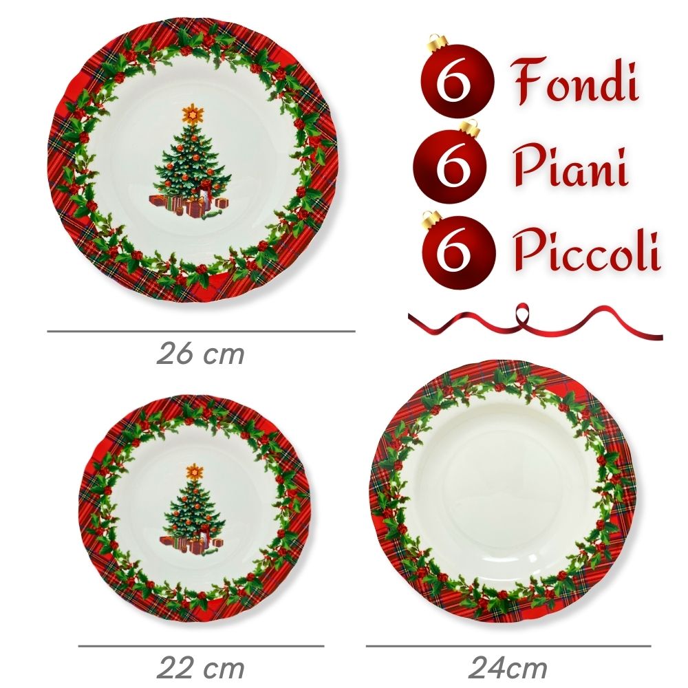 Set 6 piatti natalizi albero con regali e vischio