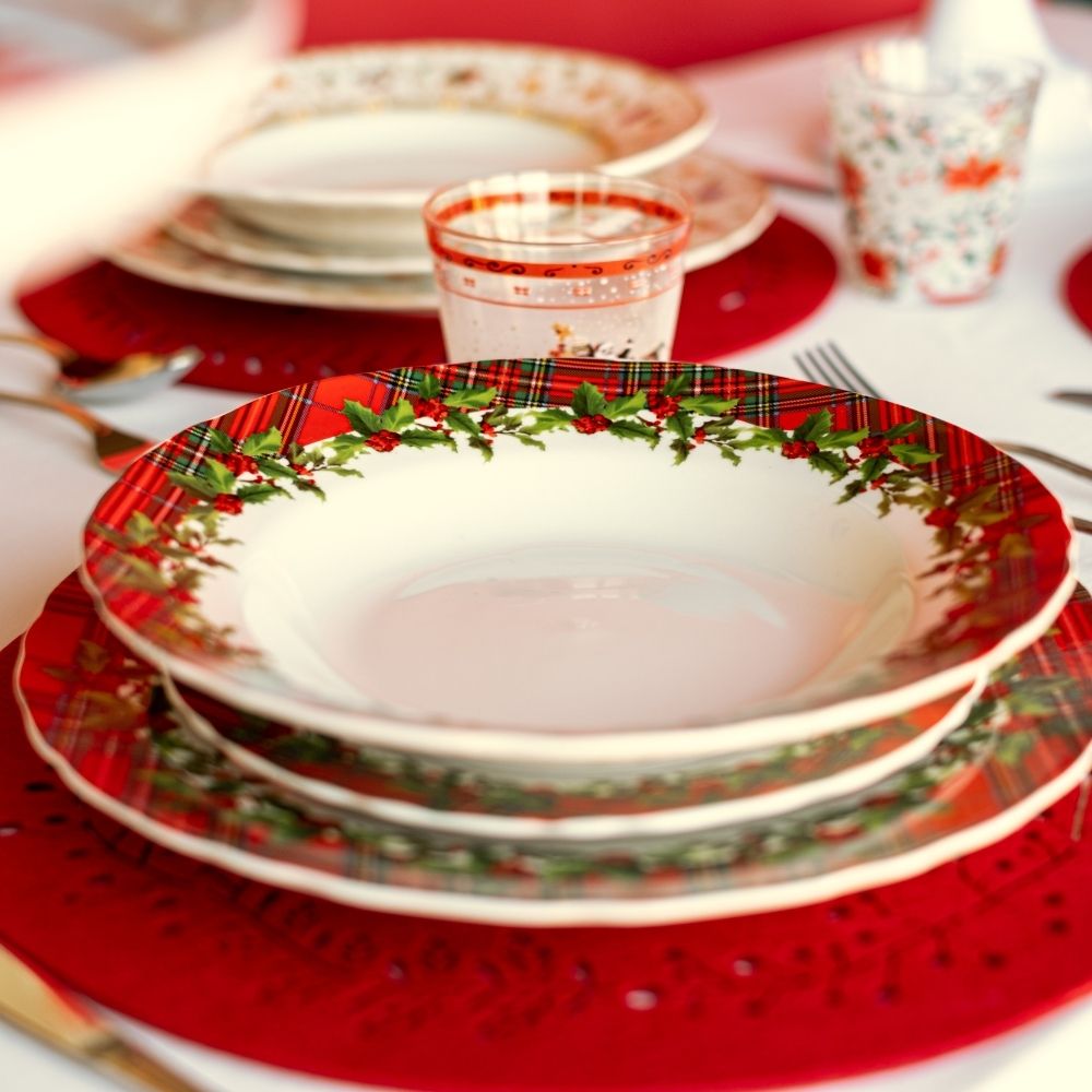 3 piatti decorazione scozzese natalizi tavola apparecchiata