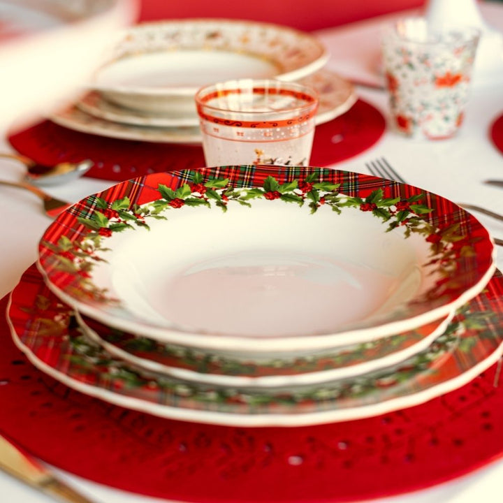3 piatti decorazione scozzese natalizi tavola apparecchiata