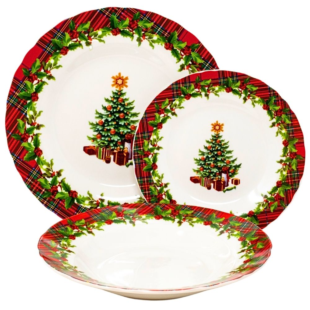 3 piatti decorazione scozzese albero con regali (33633541) (38867137)