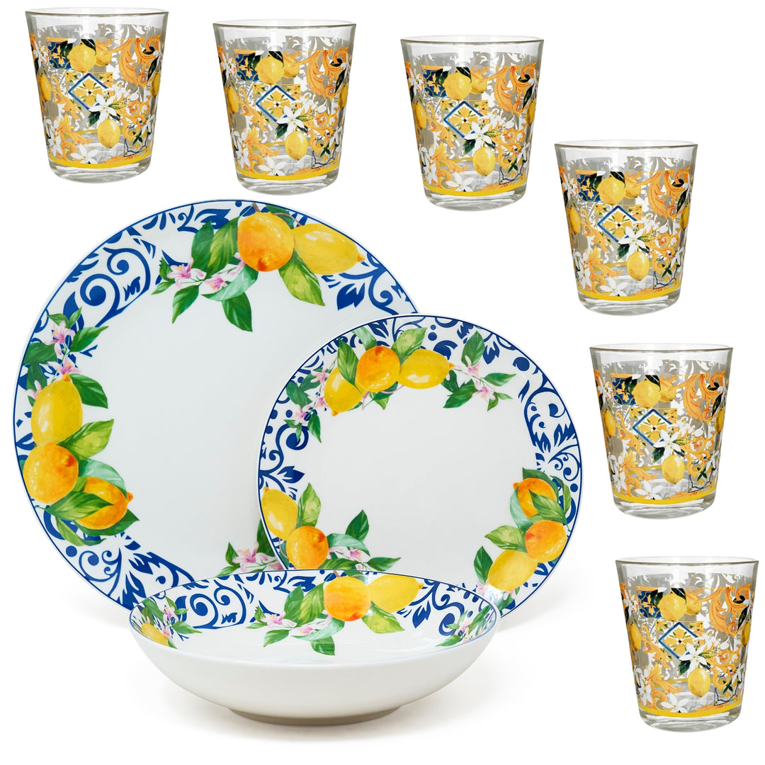 Servizio Piatti in Porcellana 6 Persone - Set Piatti 18 Pezzi - Lemon