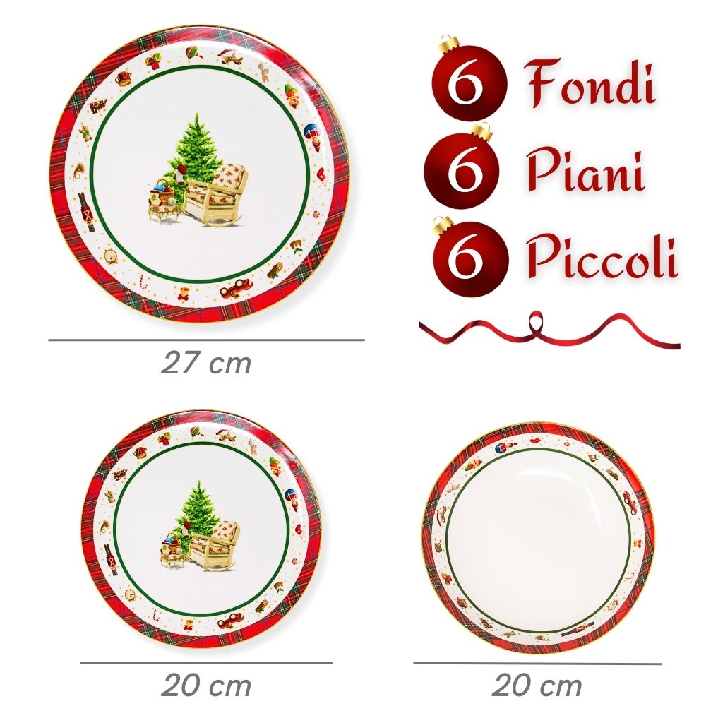 Set piatti decorati natalizi albero con sedie e vuoto natalizio