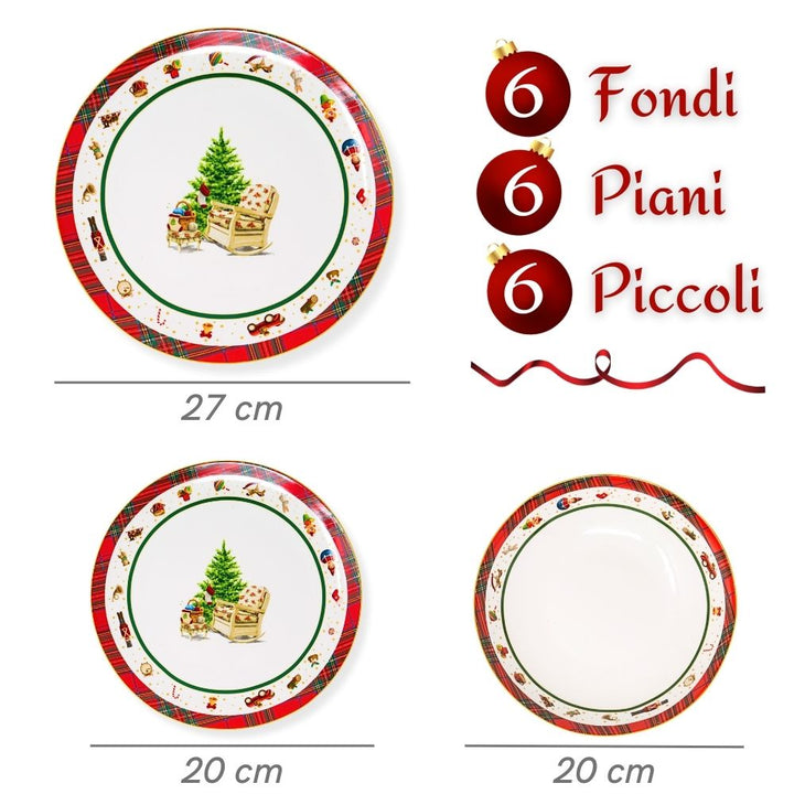 Set piatti decorati natalizi albero con sedie e vuoto natalizio