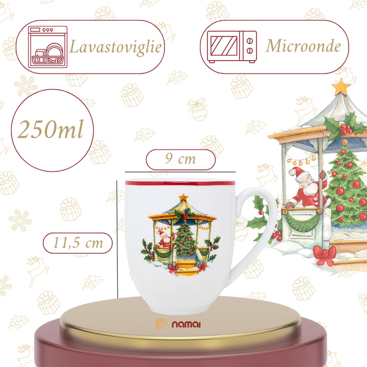 Set di 2 Tazze Natalizie, Porcellana Resistente, 300 ML, 11 CM x 7 CM, Adatte in Lavastoviglie e Microonde, Idea Regalo, Set Colazione Natale