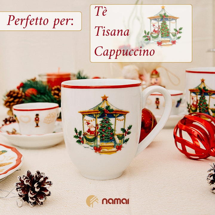 Set di 2 Tazze Natalizie, Porcellana Resistente, 300 ML, 11 CM x 7 CM, Adatte in Lavastoviglie e Microonde, Idea Regalo, Set Colazione Natale