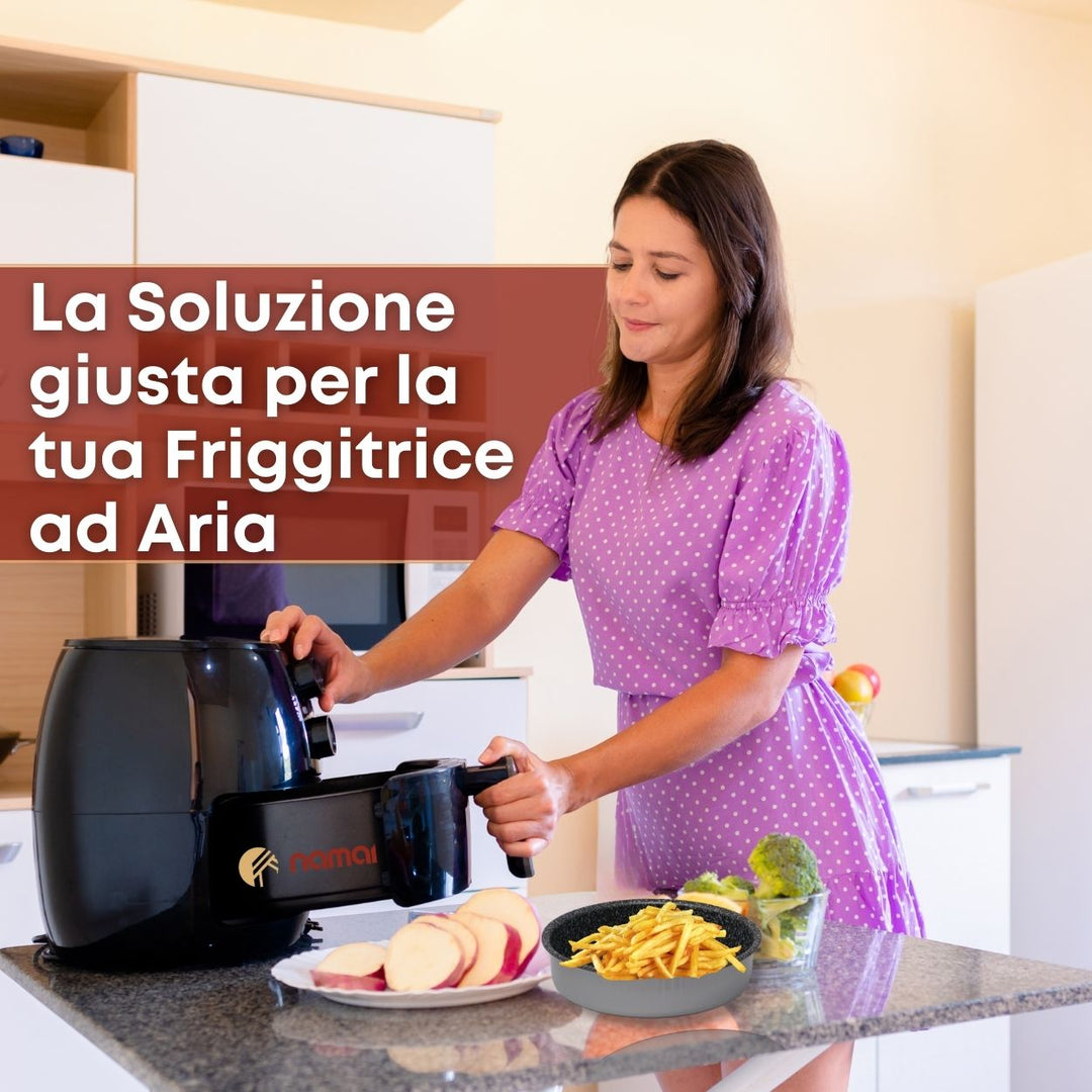 Teglia Per Friggitrice Ad Aria 20 Cm - Rotonda, Antiaderente, Effetto Pietra, Resistente A 220°, Made In Italy - Foto 7