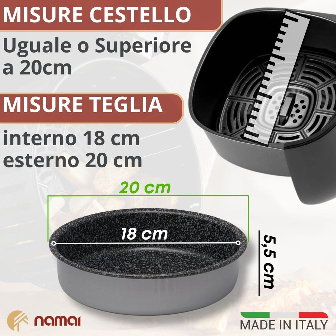 Teglia Per Friggitrice Ad Aria 20 Cm - Rotonda, Antiaderente, Effetto Pietra, Resistente A 220°, Made In Italy - Foto 5