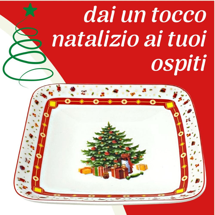 Piatto quadrato natalizio, svuotatasche di natale in porcellana fantasia albero di natale