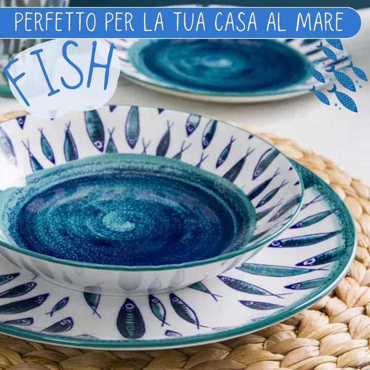 Servizio Piatti 6 Persone in Porcellana | 18 Pezzi | FISH | Allegria in Tavola