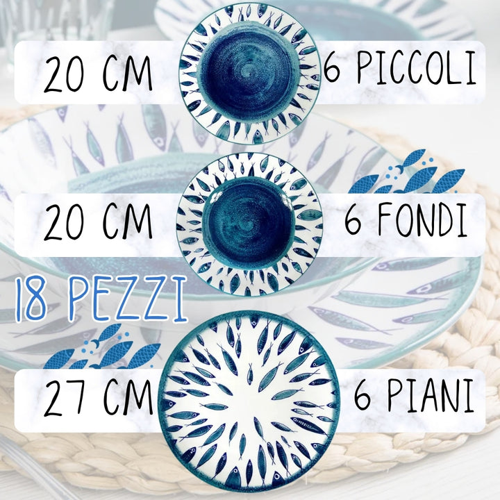 Servizio Piatti 6 Persone in Porcellana | 18 Pezzi | FISH | Allegria in Tavola