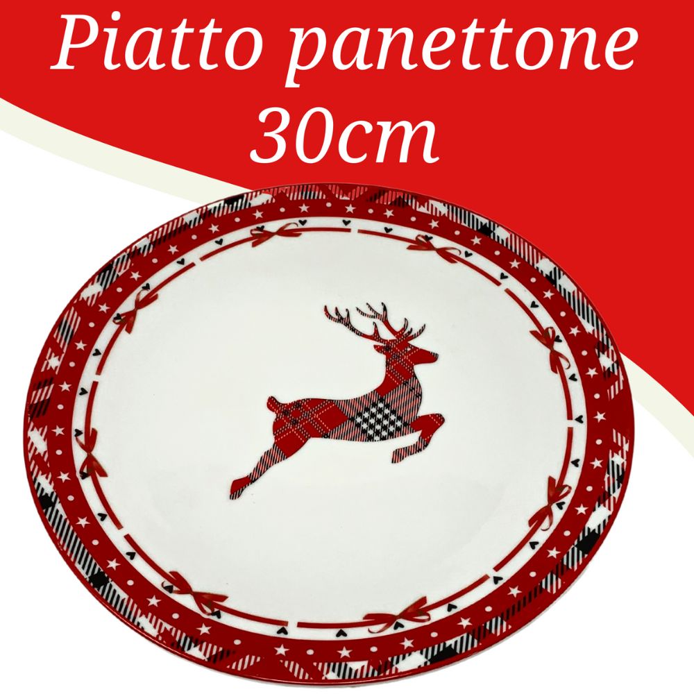 Piatto panettone natalizio 30cm con paletta in porcellana fantasia renna