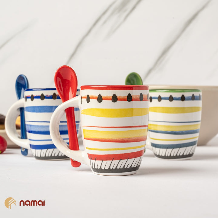 Set 6 Tazzine da Caffè con Cucchiaino- 90 ml – Stile Unico, Adatte a Lavastoviglie e Microonde
